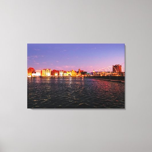 Skyline of Willemstad bij Night Canvas Afdruk (Voorkant)