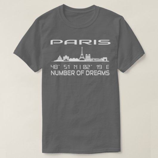 Skyline Paris Silhouet GPS Coördinaten 3 T-shirt (Design voorkant)