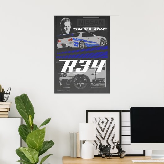 Skyline R34 Fast & Furious Poster (Thuiskantoor)