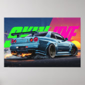 Skyline R34 Neon Drift Poster (Voorkant)