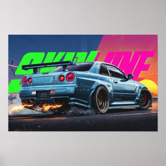 Skyline R34 Neon Drift Poster (Voorkant)