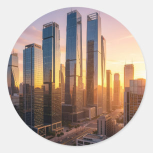 Skyline Radiance – Stads Silhouet Kunst Klassieke  Ronde Sticker