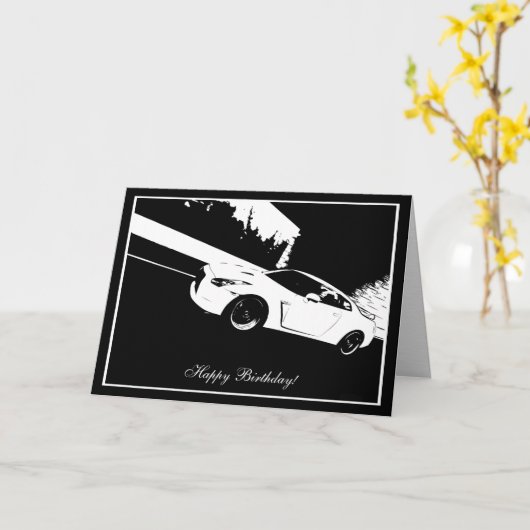 Skyline Rolling Shot Car Theme Verjaardag Kaart (Gele Bloem)