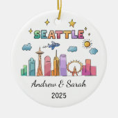 Skyline Seattle Ornament, Verenigde Staten Keramisch Ornament (Voorkant)