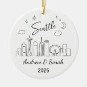Skyline Seattle Ornament, Verenigde Staten Keramisch Ornament (Voorkant)