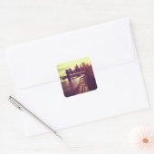 Skyline Sunset - Brooklyn Bridge en NYC Cityscape Vierkante Sticker (Envelop)