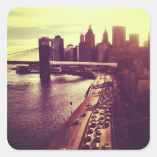 Skyline Sunset - Brooklyn Bridge en NYC Cityscape Vierkante Sticker