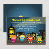 Skyline Superheld Birthday Party for Kids Kaart (Voorkant / Achterkant)