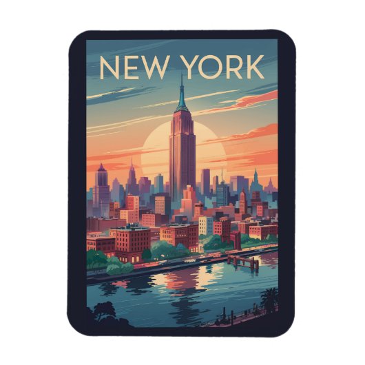 Skyline Travel Art Vintage van New York Magneet (Verticaal)