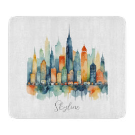 Skyline Urban Cityscape Waterverf City Keuken Snijplank