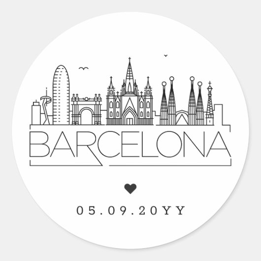 Skyline van Barcelona | Trouwdatum Ronde Sticker (Voorkant)