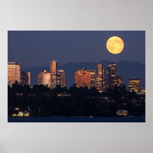 Skyline van Bellevue uit het meer van Washington i Poster (Voorkant)