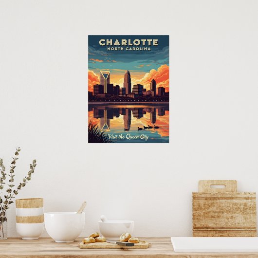  skyline van Charlotte North Carolina Poster (Keuken)