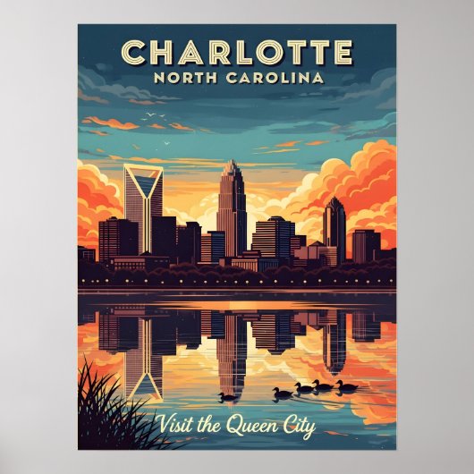 skyline van Charlotte North Carolina Poster (Voorkant)