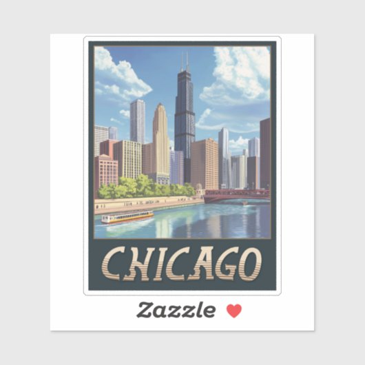 skyline van Chicago Sticker (Vel)