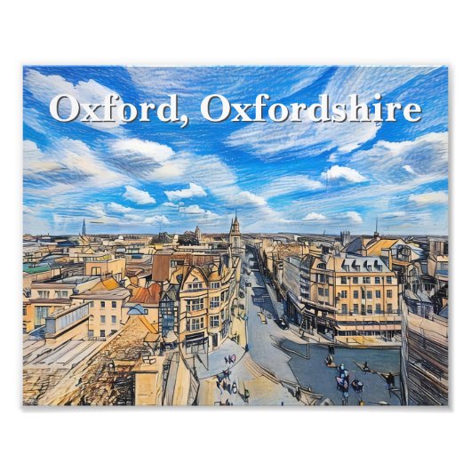 Skyline van de historische Oxford Pencil Art Foto Afdruk (Voorkant)