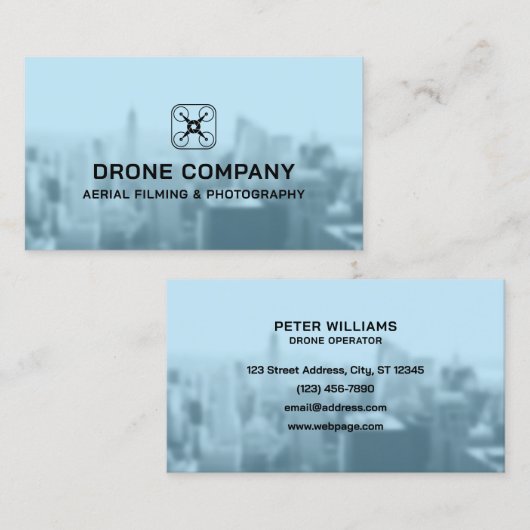Skyline van de stad logo drone visitekaartje (Voorkant / Achterkant)