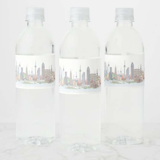 Skyline van de wereld Stickers (Flessen)