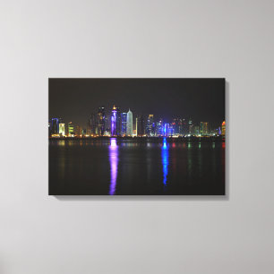 Skyline van Doha, Qatar bij nacht canvas print