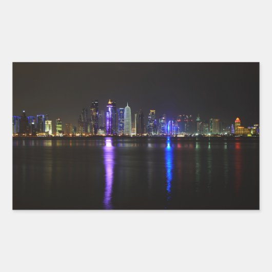 Skyline van Doha, Qatar bij nacht rechthoek sticke Rechthoekige Sticker (Voorkant)