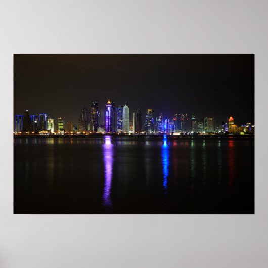 Skyline van Doha, Qatar 's nachts poster (Voorkant)