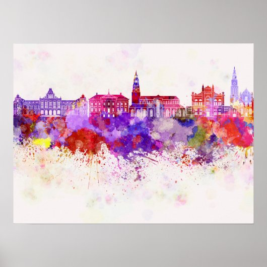 skyline van Groningen tegen achtergrond van waterv Poster (Voorkant)