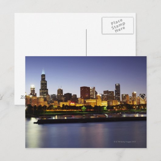 Skyline van het centrum van Chicago bij schemering Briefkaart (Voorkant / Achterkant)