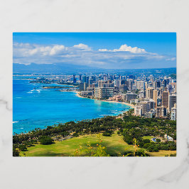 Skyline van Honolulu, Hawaï. Folie Feestdagen Briefkaart