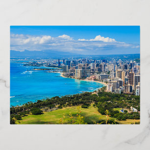 Skyline van Honolulu, Hawaï. Folie Feestdagen Briefkaart