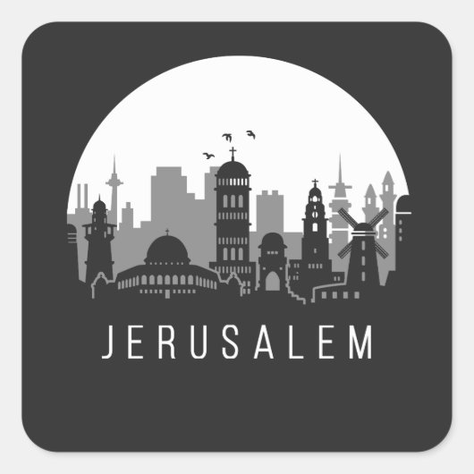 Skyline van Jeruzalem City Vierkante Sticker (Voorkant)