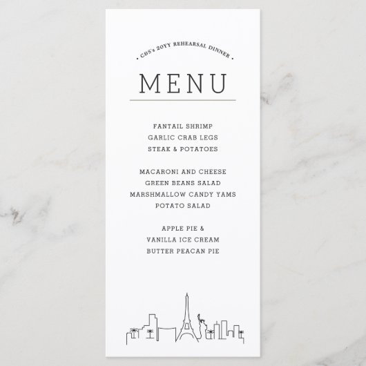 Skyline van Las Vegas | Het diner menu van het huw (Voorkant)