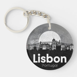 Skyline van Lissabon Portugal - Vintage Travel Art Sleutelhanger