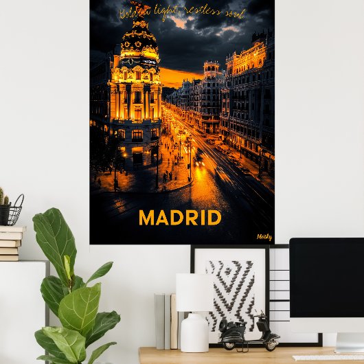 Skyline van Madrid - Charcoal Monochrome Art - Urb Poster (Thuiskantoor)