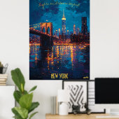Skyline van New York bij Dusk - Brooklyn Bridge Poster (Thuiskantoor)