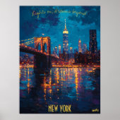 Skyline van New York bij Dusk - Brooklyn Bridge Poster (Voorkant)