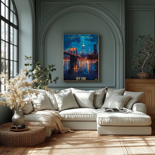 Skyline van New York bij Dusk - Brooklyn Bridge Poster