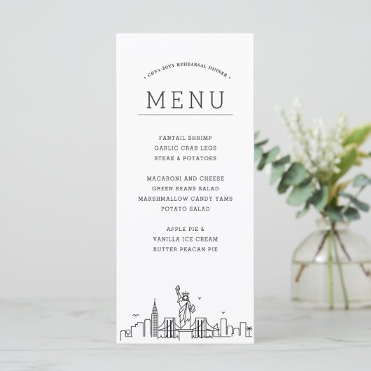skyline van new york | Het diner menu van het huwe (Staand voorkant)