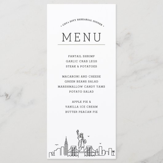 skyline van new york | Het diner menu van het huwe (Voorkant)