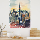  skyline van New York | Modern stedelijk Poster (Keuken)