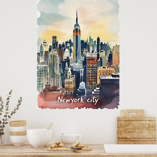 skyline van New York | Modern stedelijk Poster
