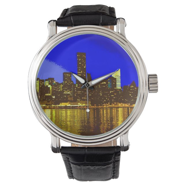 Skyline van New York 's nachts... Horloge (Voorkant)