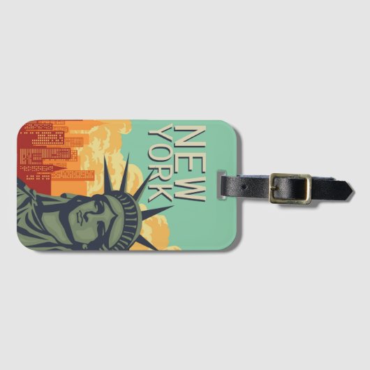  skyline van New York Vrijheidsbeeld Bagagelabel (Voorkant (horizontaal))