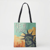  skyline van New York Vrijheidsbeeld Tote Bag (Voorkant)