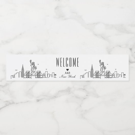 skyline van new york | welkomstbericht waterfles etiket (Enkel label)