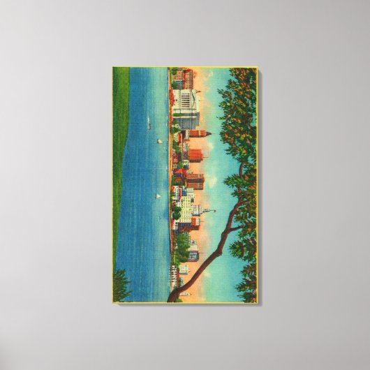 Skyline van Oakland over het Merritt-meer Canvas Afdruk (Voorkant)