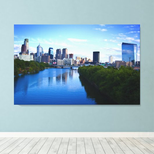 Skyline van Philadelphia canvas print (Insitu (Houten vloer))