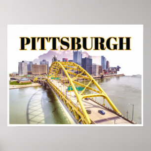 Skyline van Pittsburgh en Fort Pitt Bridge Poster