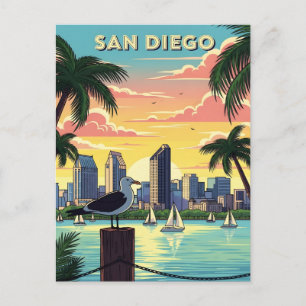 Skyline van San Diego, Californië met zeemeeuw Briefkaart