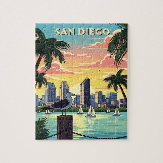 Skyline van San Diego, Californië met zeemeeuw Legpuzzel (Verticaal)