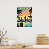 Skyline van San Diego, Californië met zeemeeuw Poster (Keuken)
